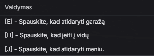 Garažo valdymo lentelė 1